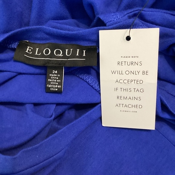 Eloquii Cross Front Flutter Sleeve Dress 24 Cobalt Blue Waist Tie - Picture 6 of 7